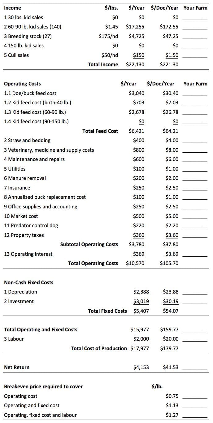 Income and Expense Summary for a 100-Doe Commercial Enterprise