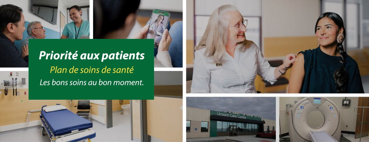 Infirmières et patients en hopital. Priorité aux patients - Plan de soins de santé - Les bons soins au bon moment.