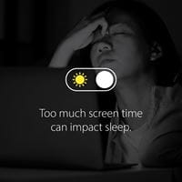 White and yellow switch symbol with a sun on the left side. Too much screen time can impact sleep.