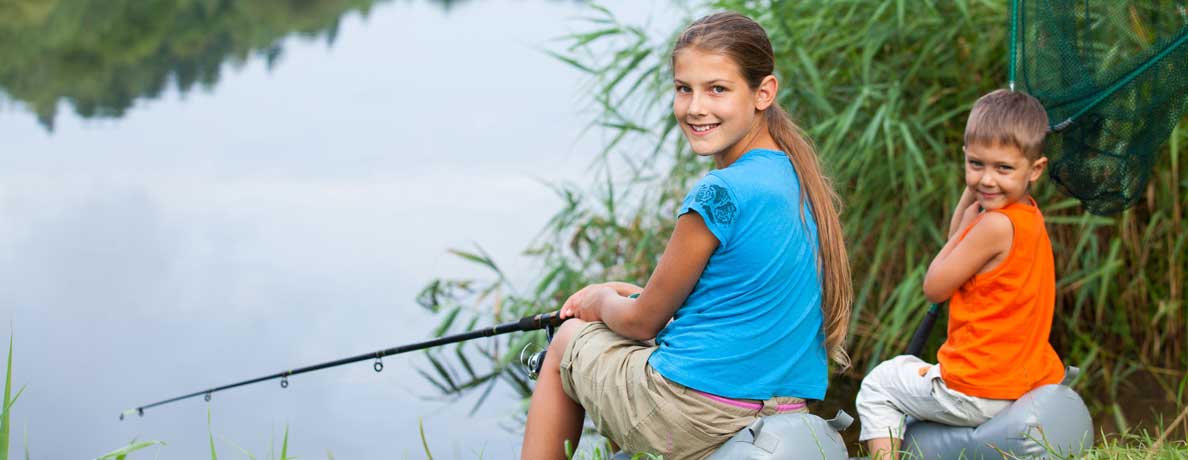 Girl and boy fishing