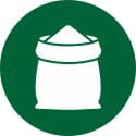 Circle with white grain bag icon