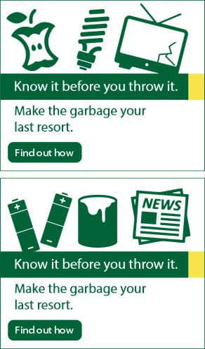 Know it before you throw it RTF graphic showing what needs to be recycled