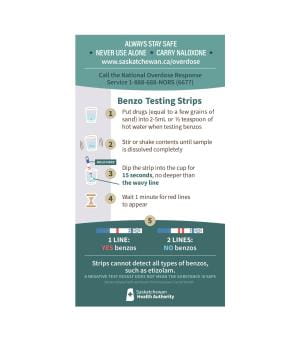 Directions for how to use benzodiazepine drug checking strips.