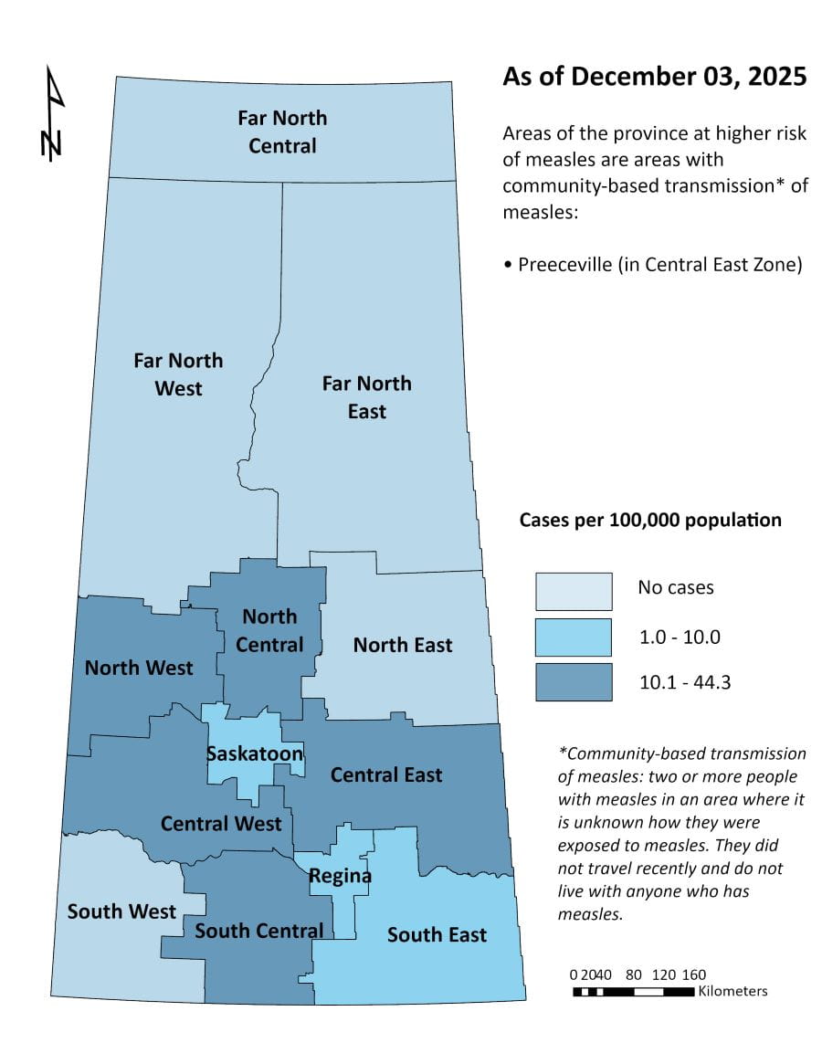 Areas of high-risk Measles exposure December 3, 2025