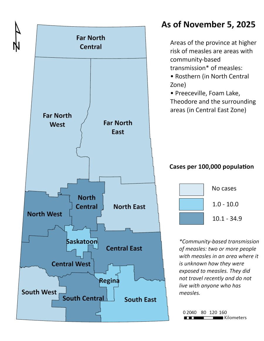 Areas with high-risk Measles exposure November 5 2025