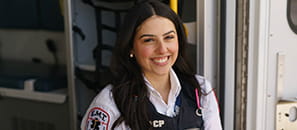 Female Paramedic in the back of an ambulance