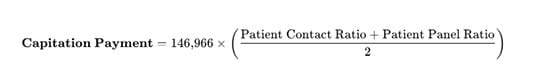 Capitation Payment = 146,966 * (Patient Contract Ratio + Patient Panel Ratio)/2