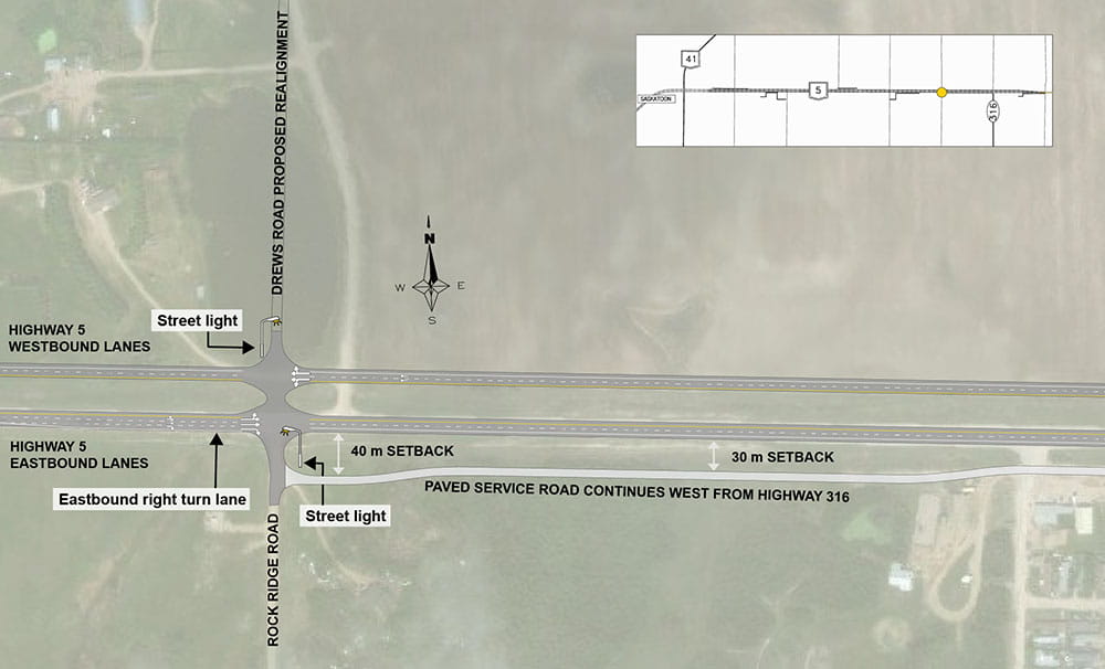 The design for the intersection of Highway 5 and Drews Road.  