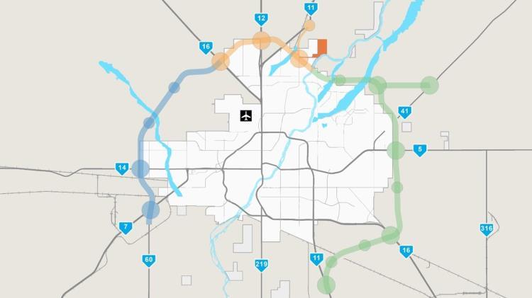 Map of proposed Saskatoon Freeway 