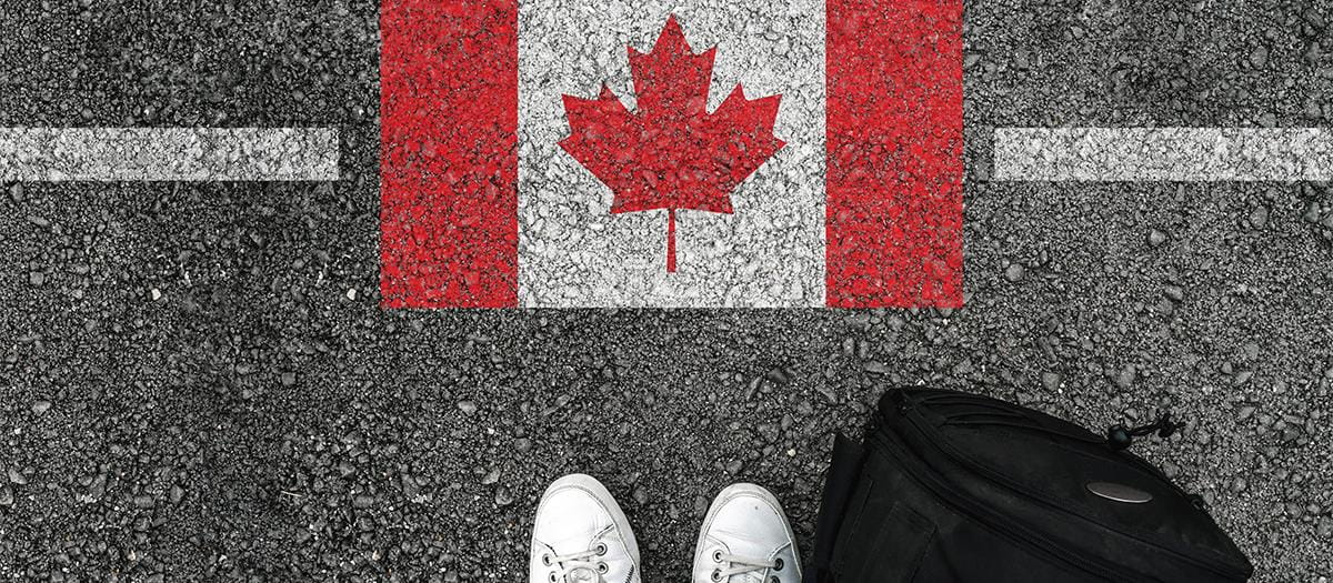 Canadian flag painted on road