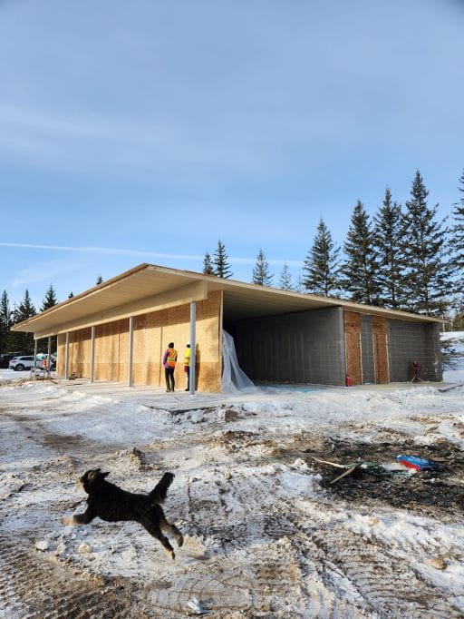 Progress photo of the new service centre under construction at Candle Lake Provincial Park.