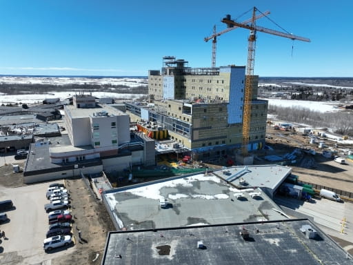 Drone image of the Prince Albert Victoria Hospital Acute Care Tower project.