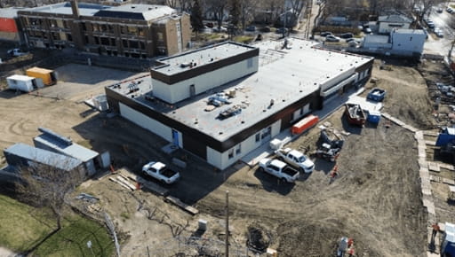 Drone shot of building site for Saskatoon Urgent Care Centre